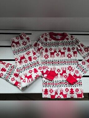 Hanna Andersson Red and White Reindeer Fair Isle Kids Pajama Set